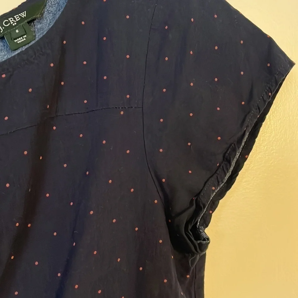 Adorable J Crew Navy with Tiny Pink Dots Cap Sleeve Pocket Dress size 6